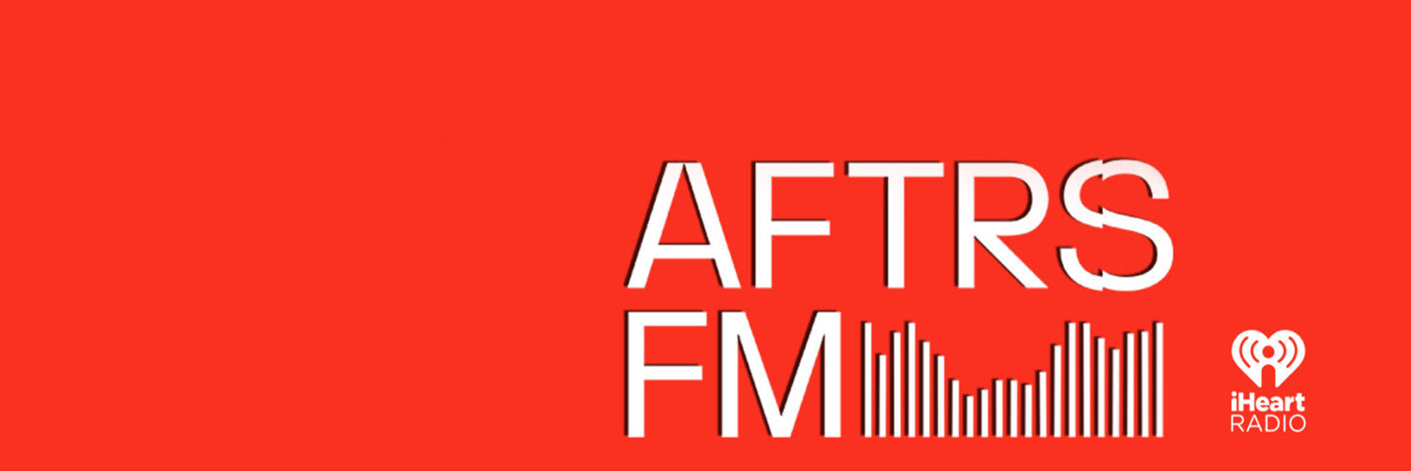 The AFTRS FM and iHeart logos, in white on a red background